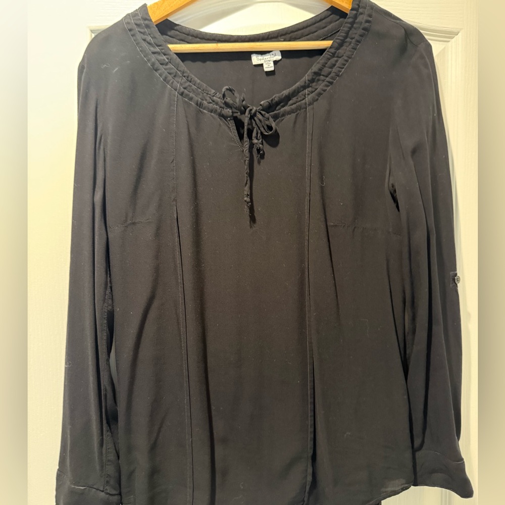 Splendid Black Long-Sleeve Tie-Neck Tunic